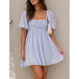 Abercrombie Emerson Babydoll Puff Sleeve Mini Dress XS Blue Coquette Cottage